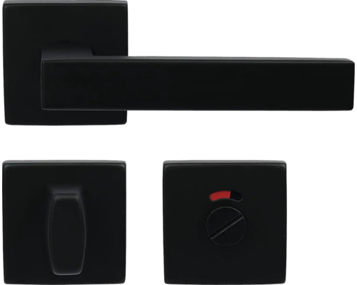 Nerezové kovanie RK.TP-FORM.WC.CE na štvorcových rozetách s vratnou pružinou kľučiek Čierna WC súprava s otočným zámkom