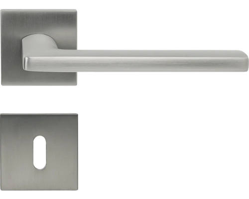 Dverová kľučka z nehrdzavejúcej ocele so štvorcovou rozetou a kľúčovou rozetou