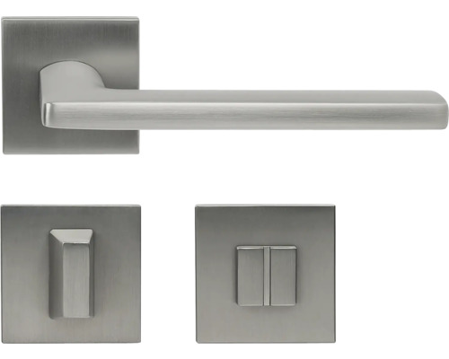 Hliníkové kovanie RK.C36.RIMINI.WC.NIMAT na štvorcových rozetách s vratnou pružinou kľučiek Sada dverového kovania s kľučkou a kľúčovou rozetou