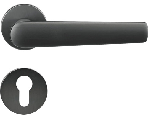 Hliníkové kovanie RK.K16.BOLOGNA.PZ.ANT na okrúhlych rozetách s vratnou pružinou kľučiek Sada kľučky ku dverám s kľúčovou rozetou