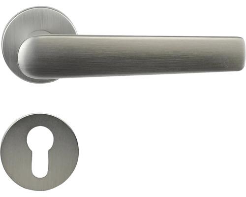 Hliníkové kovanie RK.K16.BOLOGNA.PZ.NIMAT na okrúhlych rozetách s vratnou pružinou kľučiek Kľučka dverí s kľúčovou rozetou