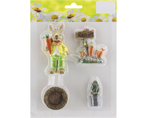 Sada dekorácií s veľkonočným zajačikom, tabuľkou, stromom a sudom