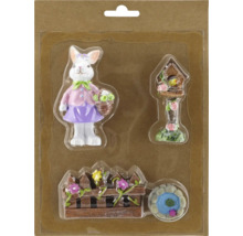 Sada dekorácií so zajačikom, vtáčou búdkou, plotom a jazierkom pre záhradu alebo Veľkú noc