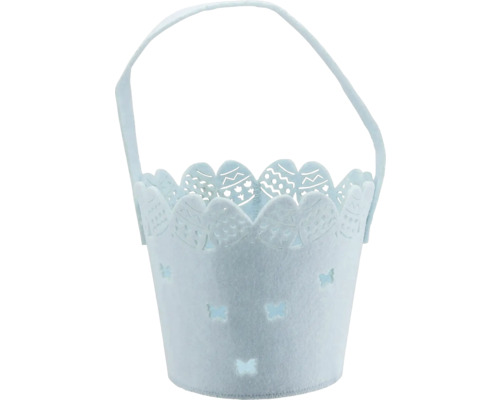 Košík z plsti s rúčkou, vzorom veľkonočných vajíčok a motýľov