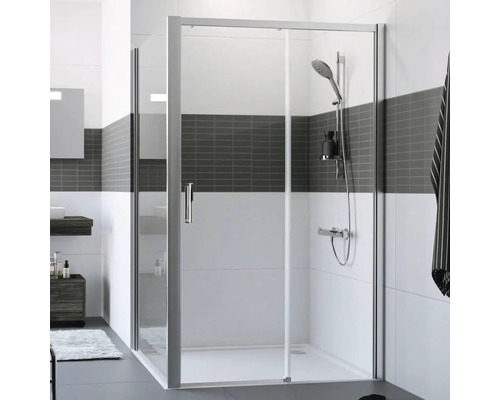 Sprchové dvere pre bočnú stenu Hüppe Classics 2 EasyEntry 160 cm farba rámu strieborná dekor skla číre sklo HUPPE C25613.069.322 Sprchovací kút s posuvnými dverami a sprchovou hlavicou v kúpeľni