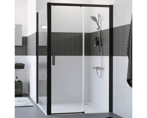 Sprchové dvere pre bočnú stenu Hüppe Classics 2 EasyEntry 160 cm farba rámu čierna dekor skla číre sklo HUPPE C25613.123.322 Sprchovací kút s čiernym rámom a sklenenými dverami