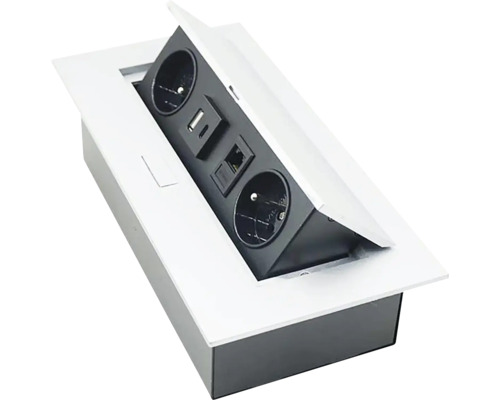 Výklopná zásuvková lišta 2x 230 V, USB A + C, RJ45 Zapustená zásuvková lišta s USB a sieťovým pripojením