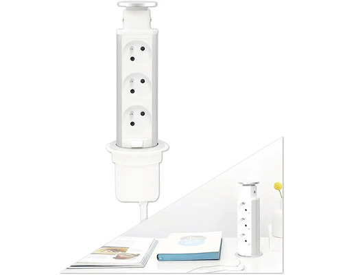 Výsuvný zásuvkový stĺpik 4740098 3x230V biely Zapuistená zásuvková lišta na stôl