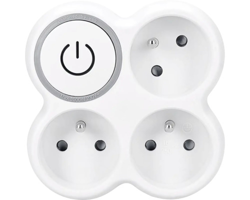 Adaptér Solight P106 s vypínačom 3x 15A biela-šedá, detské clonky Rozbočovacia zásuvka so štyrmi zásuvkami a vypínačom