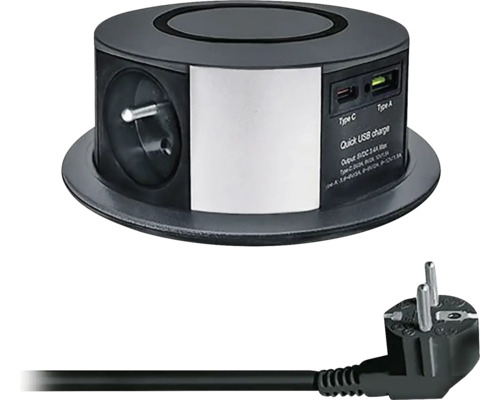 Výsuvný blok zásuviek PP120CW-PD20-B 3x 230 V + USB A+C čierny Zásuvkový blok s USB portami a zástrčkou