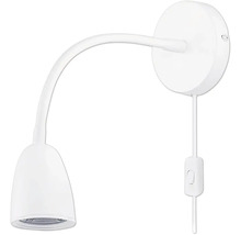Biele nástenné svietidlo s flexibilným ramenom a vypínačom