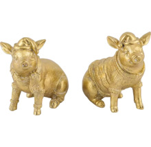 Dve ozdobné figúrky prasiat s vianočnou čiapkou a svetrom