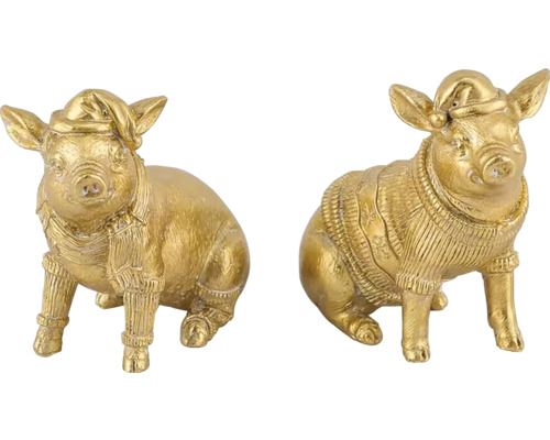 Vianočné dekorácie PRASIATKO s čiapočkou poly zlatá 10,5x5,5x11 cm mix 2 druhov cena za 1ks Dve ozdobné figúrky prasiat s vianočnou čiapkou a svetrom