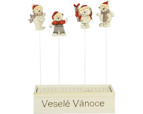 Zápich MEDVEĎ lesklý MDF biela/sivá/červená 25x32x9,5 cm mix druhov cena za 1ks Vianočná dekorácia s motívmi medveďov a nápisom 'Veselé Vánoce'.