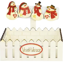 Dekoratívny vianočný podnos s motívmi snehuliaka a nápisom Veselé Vianoce