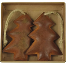 Dva kovové vianočné stromčeky so šnúrkou v krabici