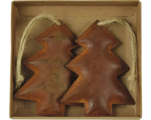 Dva kovové vianočné stromčeky so šnúrkou v krabici