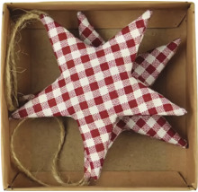 Dekoratívne hviezdy s károvaným vzorom a závesnou šnúrou v kartónovom obale