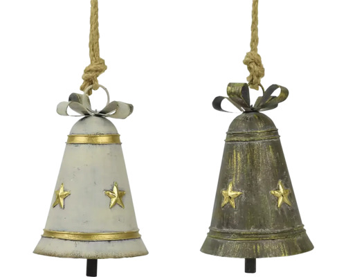 Závesná dekorácia ZVONEČEK, kov, sivo-zlatá/biela viac druhov cena za 1 ks Dva kovové zvončeky na zavesenie, zdobené hviezdami