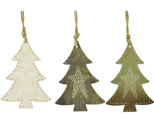 Tri ozdobné vianočné stromčeky na zavesenie so vzorom hviezdy