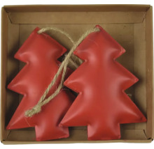 Dva červené vianočné stromčeky so šnúrkou v kartónovej krabici