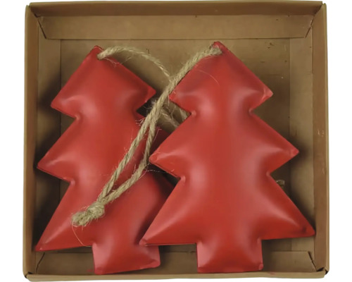 Dva červené vianočné stromčeky so šnúrkou v kartónovej krabici