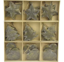 Dekoratívne drevené figúrky v tvare hviezdy, stromu a srdca na vianočné obdobie