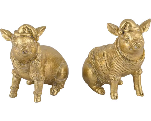 Dve figúrky prasiat s vianočnou čiapkou a svetrom