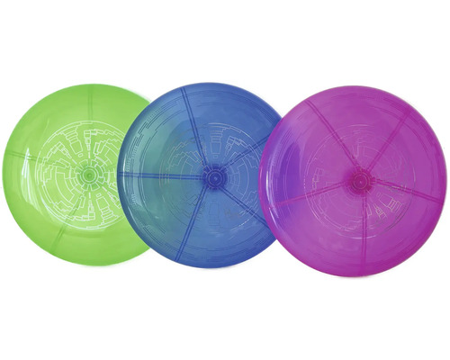 Lietajúci tanier so svetelnými efektmi Ø 23 cm 1 ks, rôzne farby Tri farebné frisbee disky so vzorom