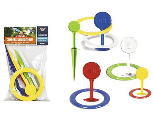 Vonkajšia hra hádzanie krúžkov sada 14 cm Krúžková hádzanárska hra s farebnými krúžkami a tyčami