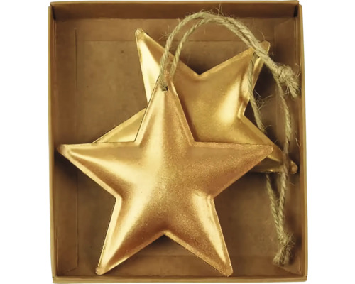 Dve zlaté hviezdy so šnúrkou v krabici
