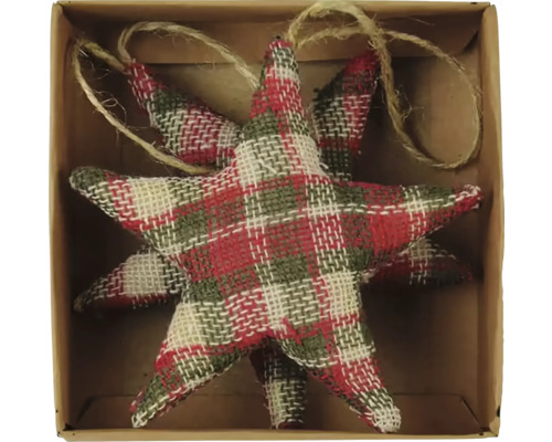 Dekoratívne hviezdy s károvaným vzorom a závesom v kartónovom obale