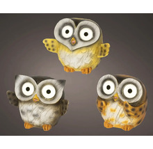 Tri ozdobné sovie figúrky do záhrady so solárnymi očami