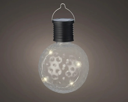 Solárna lampa žiarovka závesná Ø 7 x 11 cm Solárna lampa s guľatou, čírou sklenenou guľou a rukoväťou na zavesenie