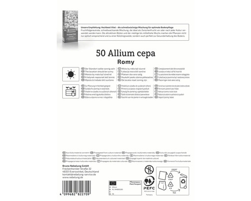 Informácie o Allium cepa Romy, vrátane požiadaviek na umiestnenie, pokynov na výsadbu a informácií o materiáli