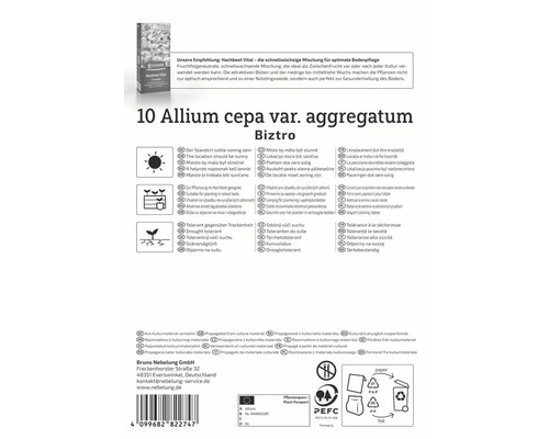 Balenie Allium cepa var. aggregatum Biztro s informáciami o umiestnení, výsadbe a vlastnostiach