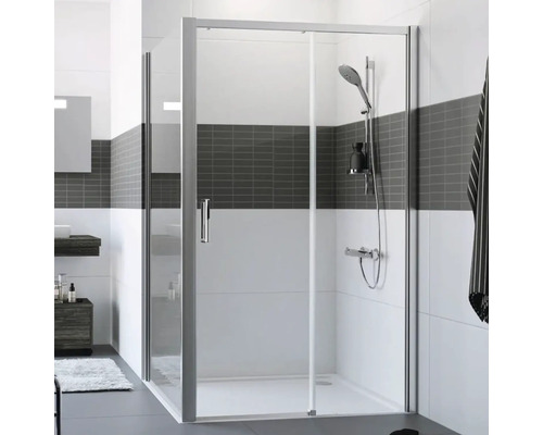 Bočná stena pre sprchové dvere Hüppe Classics 2 EasyEntry 100 cm farba rámu strieborná dekor skla číre sklo HUPPE C25405.069.322 Sprchovací kút s posuvnými dverami v modernej kúpeľni