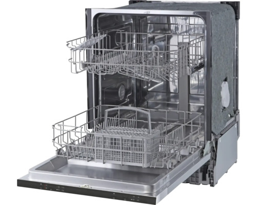 Otvorená umývačka riadu s dvoma košmi a košíkom na príbory