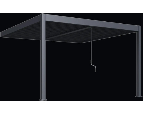 Voľne stojaca lamelová pergola s kľukou na nastavenie lamiel.