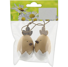 Veľkonočná dekorácia s dvoma kuriatkami v tvare vajíčka vo vrecku