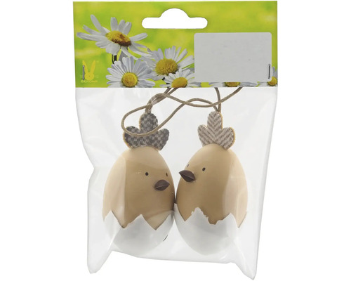 Veľkonočná dekorácia s dvoma kuriatkami v tvare vajíčka vo vrecku