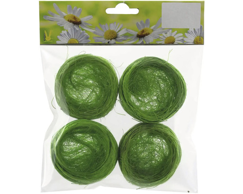 Štyri zelené hniezda z rastlinných vlákien v balení