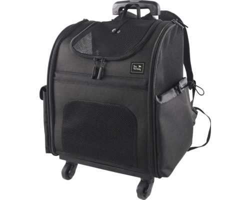 Cestovná taška Dog Fantasy Travel 2v1 Flow na kolieskach 34x29x52cm pre psy aj mačky Čierna taška pre domáce zvieratá s kolieskami, rukoväťou a popruhmi batohu.