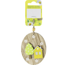 Dekoratívny drevený prívesok s motívmi domu a stromu