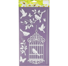 Hárok nálepiek s motívmi vtákov, motýľov a klietok