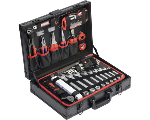 Otvorený kufrík s náradím s rôznym náradím