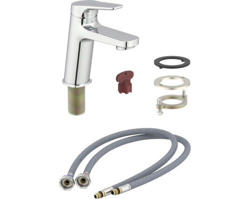 Umývadlová batéria s montážnym príslušenstvom a flexibilnými pripojovacími hadicami
