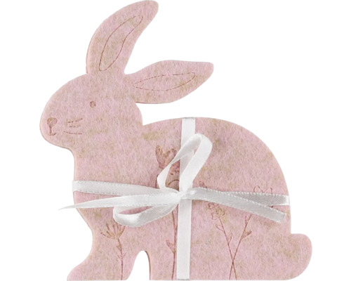 Dekoratívna podložka zajačik filc 12 x 13 cm ružová 3 ks Dekoratívny zajačik z plsti so stuhou ako veľkonočná dekorácia