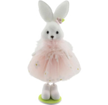 Dekoratívny veľkonočný zajačik so šatami a kvetinovou aplikáciou