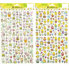 Hárok nálepiek s veľkonočnými motívmi, vrátane zajačikov a kuriatok